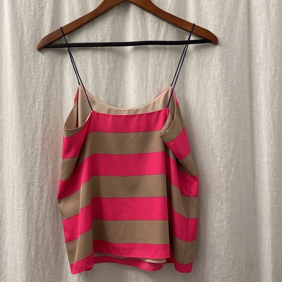 TiBi New York Pink Tan Striped Tank Top Navy Spaghetti Straps Size 6 Silk Blend - Picture 6 of 9